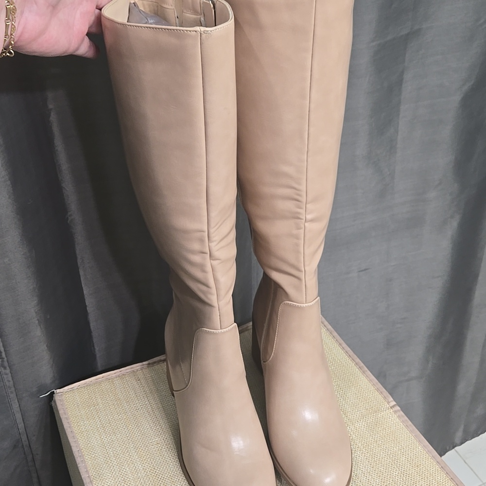 Journee Collection Over-the-Knee Block Heel Boots in Beige